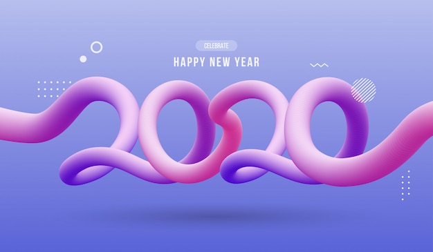 Vector happy new year 2020, abstract wavy fluid