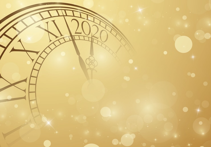 Vector happy new year 2020 background with clock