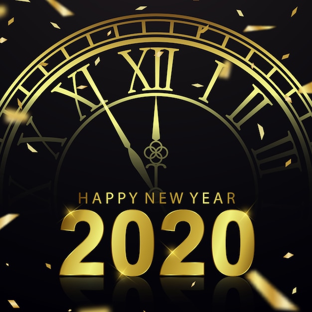 Felice anno nuovo 2020 sfondo con orologio