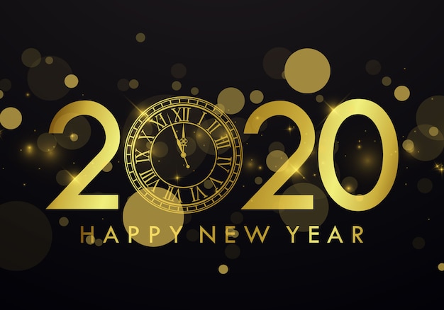 Vector happy new year 2020 background with clock