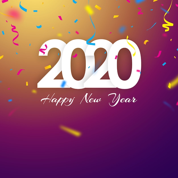 新年あけましておめでとうございます2020、鮮やかな色の背景に美しい紙吹雪が飾られています。