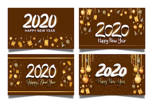 Vettore felice anno nuovo 2020 sfondo marrone set per banner