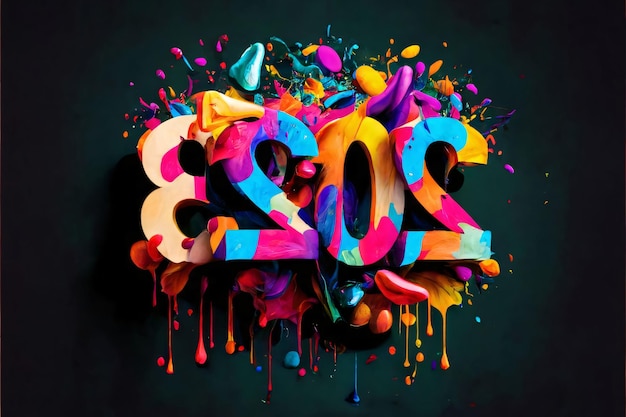 Vector happy new year 2020 colorful paint splashes on black background