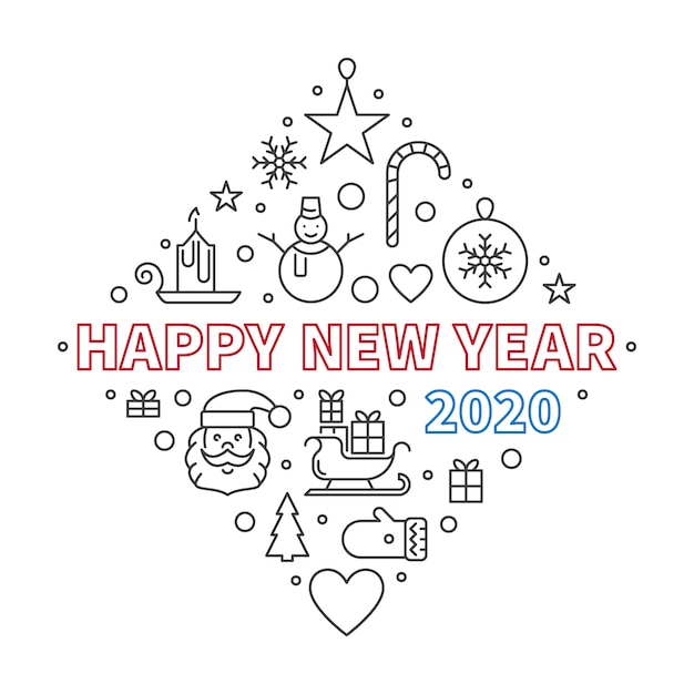 Happy New Year 2020 concept outline illustration