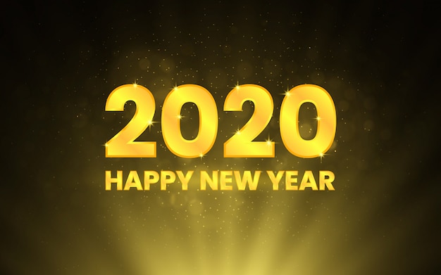 新年あけましておめでとうございます2020。黒地に金色の数字