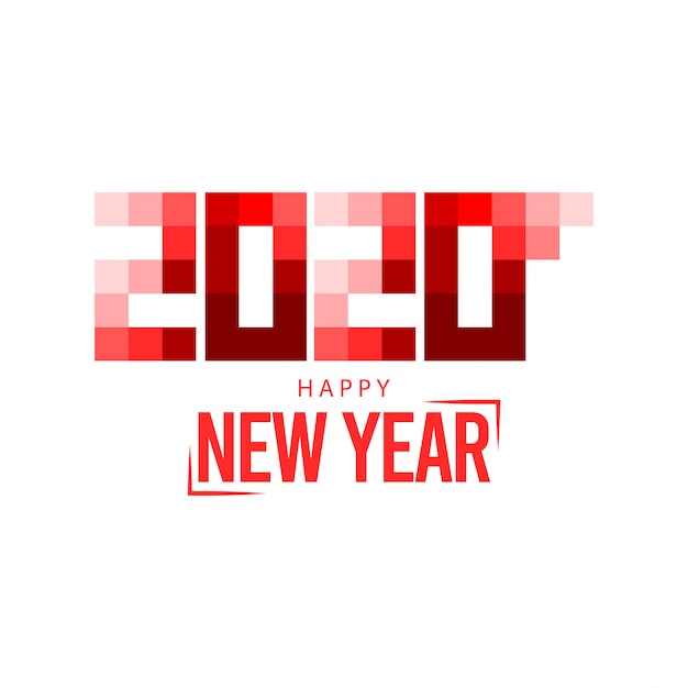 Happy New Year 2020 greeting card on pixel art 