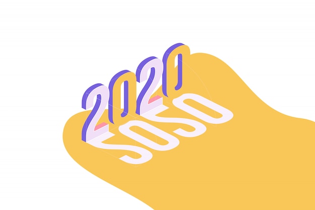Vector happy new year 2020. greeting inscription in isometric style.