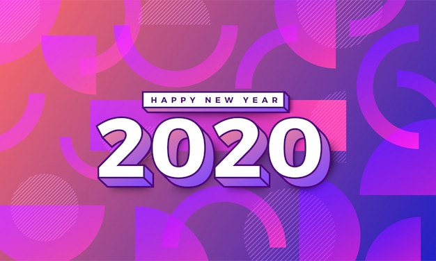 Vettore happy new year 2020 memphis design