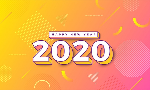 Happy new year 2020 memphis design