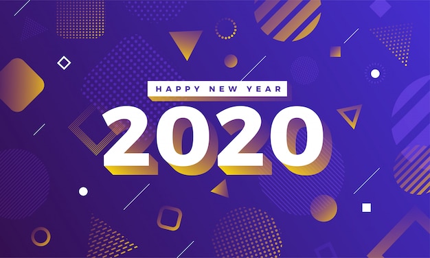 Happy new year 2020 memphis design