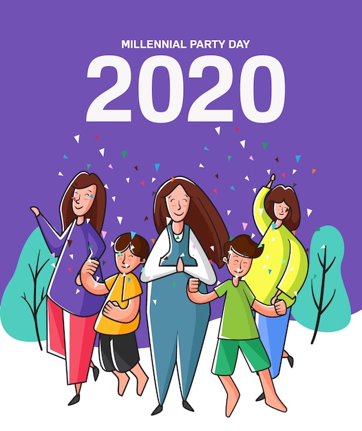 Illustrazione del partito millenario del buon anno 2020