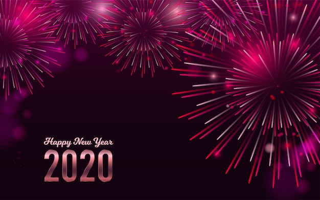 Happy new year 2020 red fireworks bacground