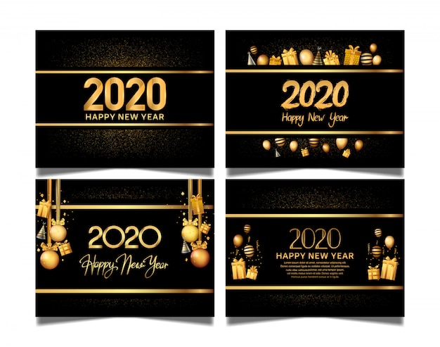 Happy new year 2020 set with golden color premium edition