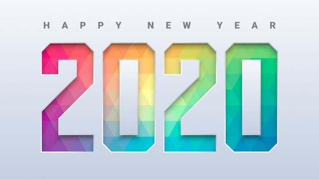 Vector happy new year 2020 with colorful low poly background