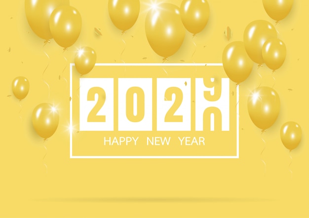 창의적인 노란 풍선으로 새해 복 많이 받으세요 2020