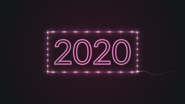 Happy new year 2020 with glowing neon lights