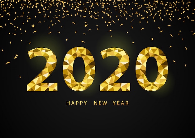Vector happy new year 2020, with polygon golden number 2020.