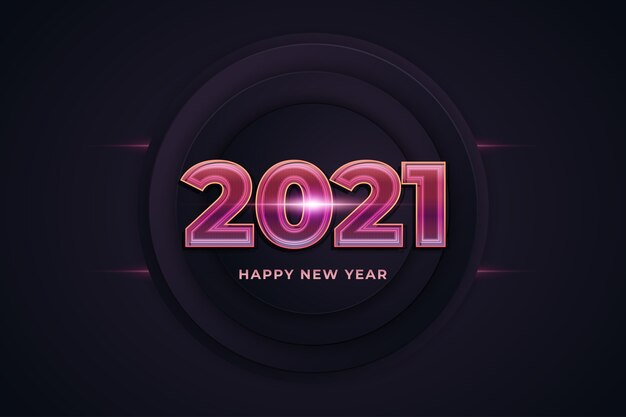 Banner di felice anno nuovo 2021 con testo al neon incandescente