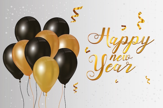 Vettore felice anno nuovo 2021 poster celebrazione con palloncini elio