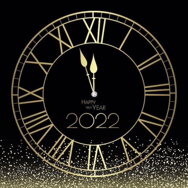 Felice anno nuovo 2021 orologio e design glitterato