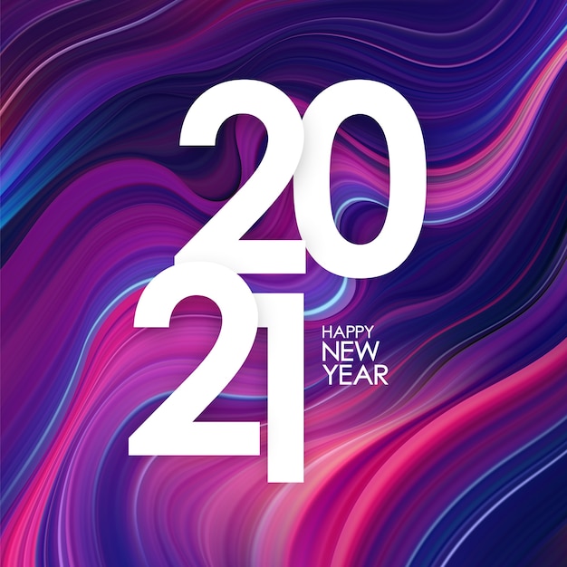 Happy New Year 2021. Colorful abstract twisted paint stroke background.