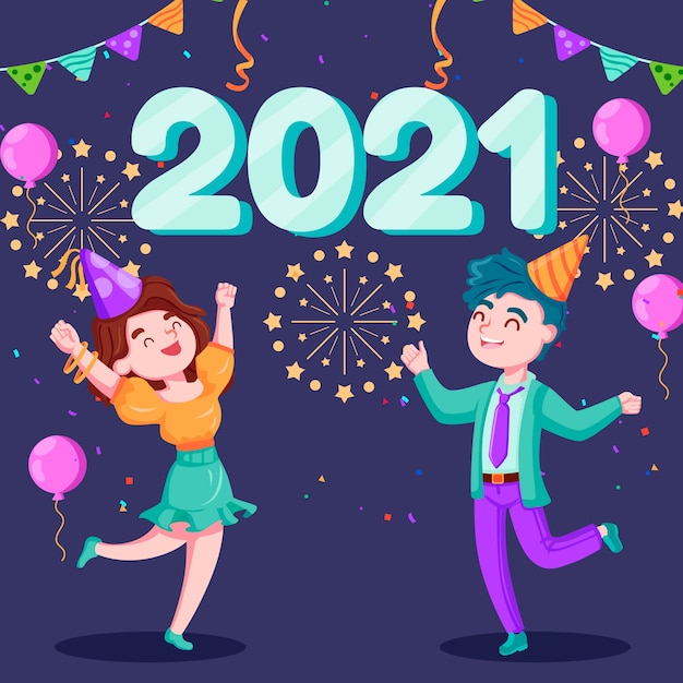 Felice anno nuovo 2021 design piatto