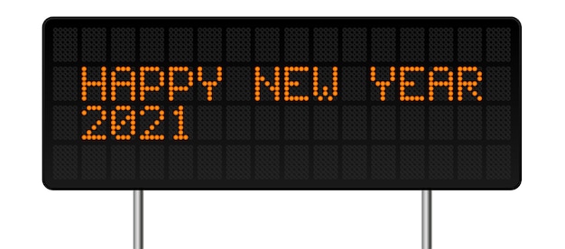 Vettore felice anno nuovo 2021 illustrazione. led digitale in stile alfabeto di testo con punti luminosi. elemento grafico di concetto astratto