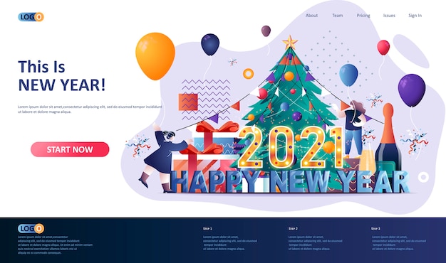 Happy new year 2021  landing page template  illustration