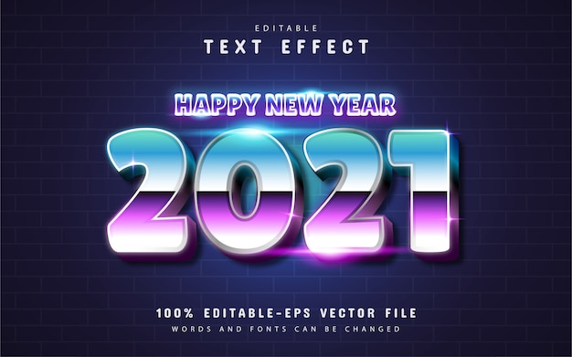 С новым годом 2021 текстовый эффект в стиле ретро