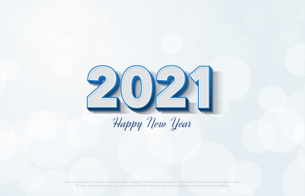 Felice anno nuovo 2021 con numeri bianchi 3d su sfondo bianco.