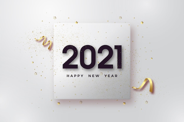 Happy new year 2021 with black numbers on transparent glass.