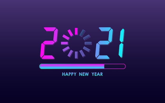 Felice anno nuovo 2021 con barra di caricamento in colore luce al neon