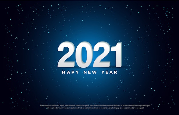 Felice anno nuovo 2021 con un numero 3d bianco illustrazione.