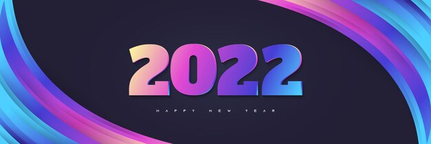 2022년 새해 복 많이 받으세요. 2022 새해 배너 또는 다채로운 숫자가 있는 포스터. 2022 로고 또는 기호. 휴일 벡터 일러스트