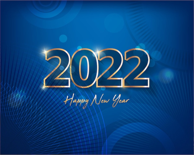 Happy new year 2022 background. golden shiny numbers with confetti and ribbons on black background. holiday greeting card design.