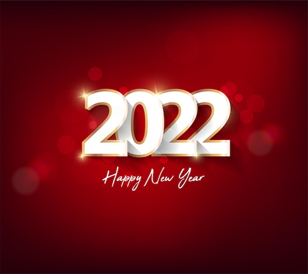 Happy new year 2022 background. Golden shiny numbers with confetti and ribbons on black background. Holiday greeting card design.