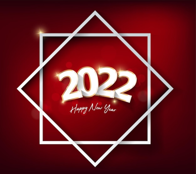 새해 복 많이 받으세요 2022 배경입니다. 검은 배경에 색종이 조각과 리본이 있는 황금빛 빛나는 숫자. 휴일 인사말 카드 디자인입니다.