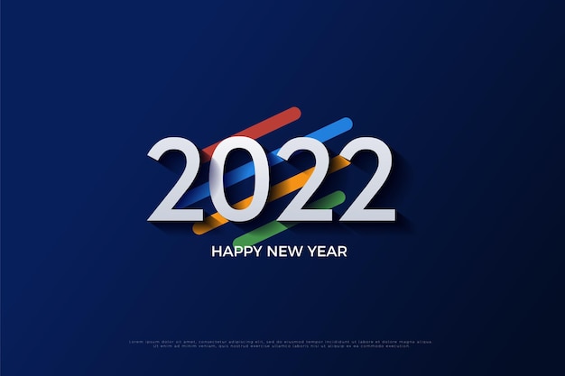 Vector happy new year 2022 on the background of several oval shapes of different colors