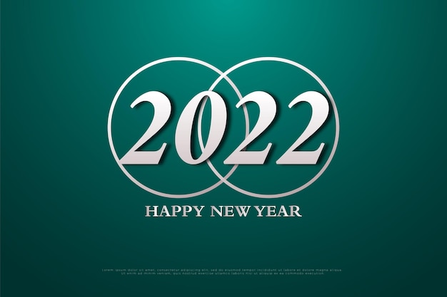 Happy new year 2022 on a background of two white circles