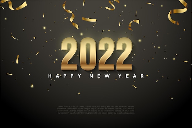 Happy new year 2022 background with falling gold ribbon