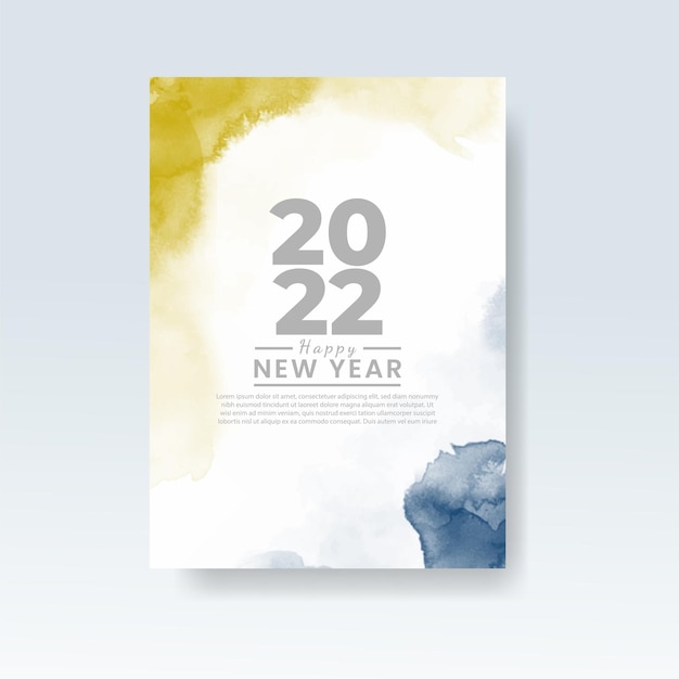 Happy new year 2022 banner or card template with watercolor wash splash