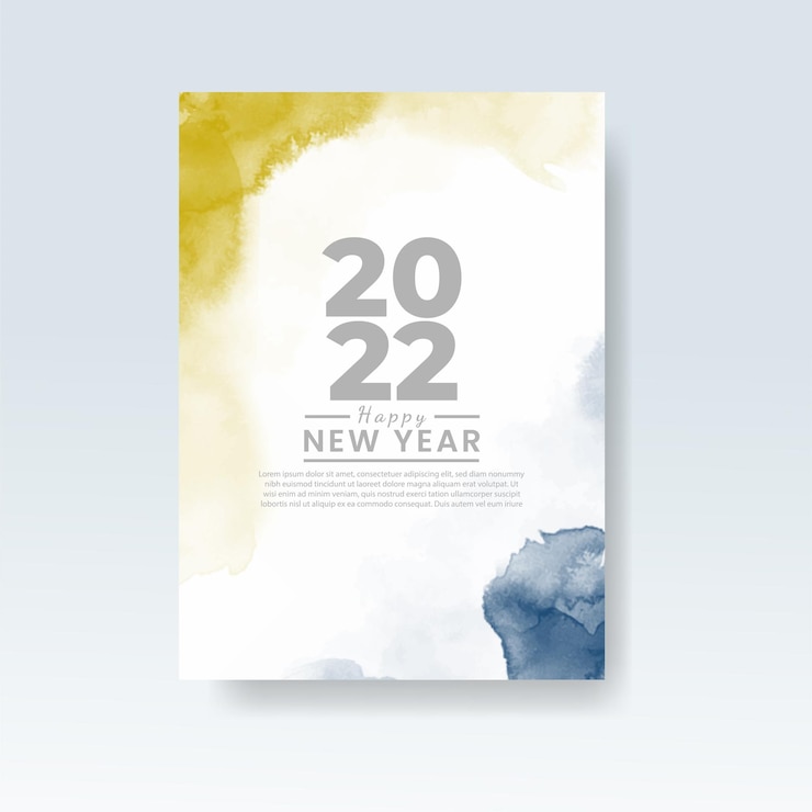 Vector happy new year 2022 banner or card template with watercolor wash splash