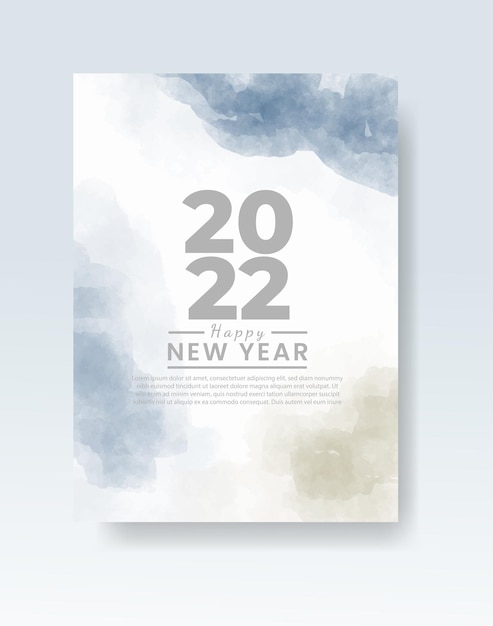 Happy new year 2022 banner or card template with watercolor wash splash