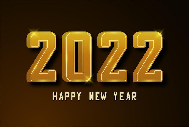 Banner di felice anno nuovo 2022 testo dorato con ombra numeri d'oro 2022 per capodanno e natale