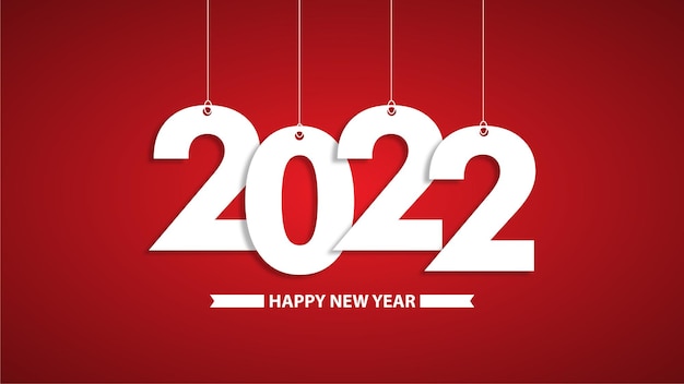 Vector happy new year 2022 banner white and red vector luxury hanging text 2022 happy new year