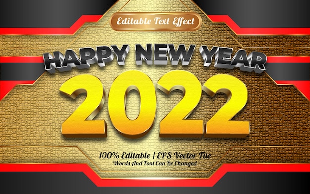 ベクトル 明けましておめでとうございます2022編集可能なテキスト効果を持つ黒と黄色の金色のテクスチャ