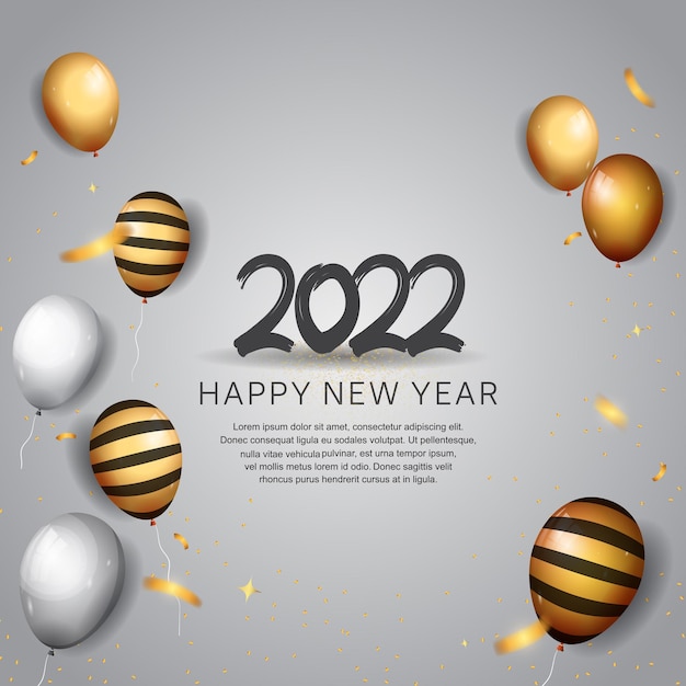 Happy new year 2022 black number with balloons isolated white background