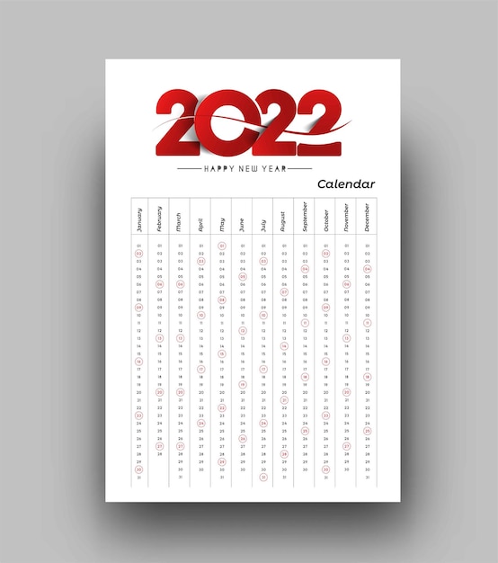 Felice anno nuovo 2022 calendario - elementi di design per le vacanze di capodanno per biglietti di auguri, poster banner calendario per decorazioni, sfondo illustrazione vettoriale.