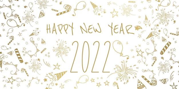 Vector happy new year 2022 celebration doodle illustration