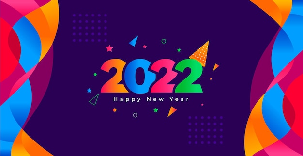 Felice anno nuovo 2022 sfondo colorato con numero di intestazione del calendario 2022